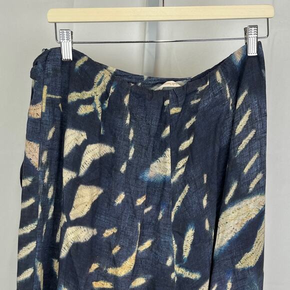 SOFT SURROUNDINGS  Size 12 Printed Wide Leg Wrap Crop Pants Rayon Linen Blue Tan - Picture 7 of 9